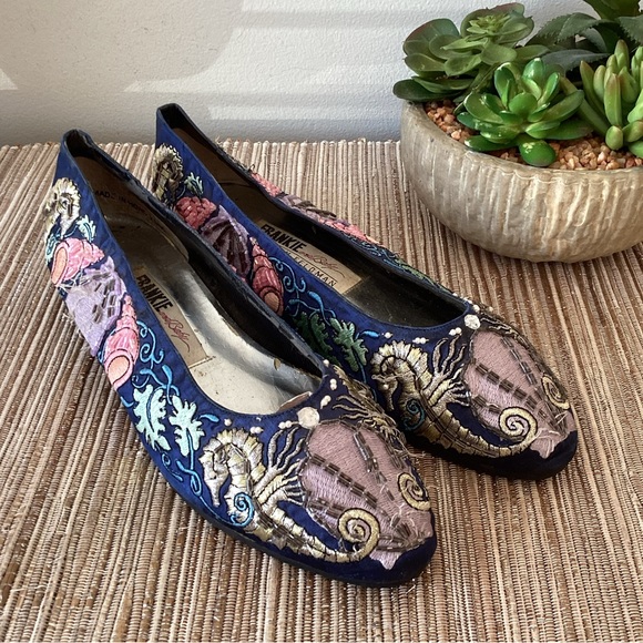 Beverly Feldman Embroidered Flats - Blue and Pink - Picture 1 of 10